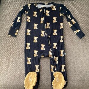 Posh peanut zippered one piece, vintage black with teddy bears